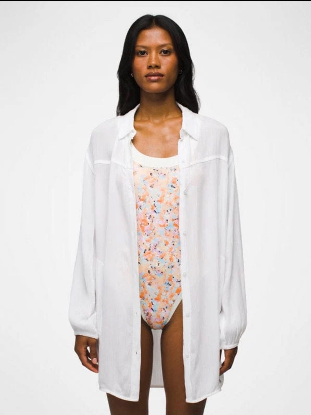 Prana Fernie Flowy Tencel Coverup Long Shirt White. Small. - Picture 13 of 14